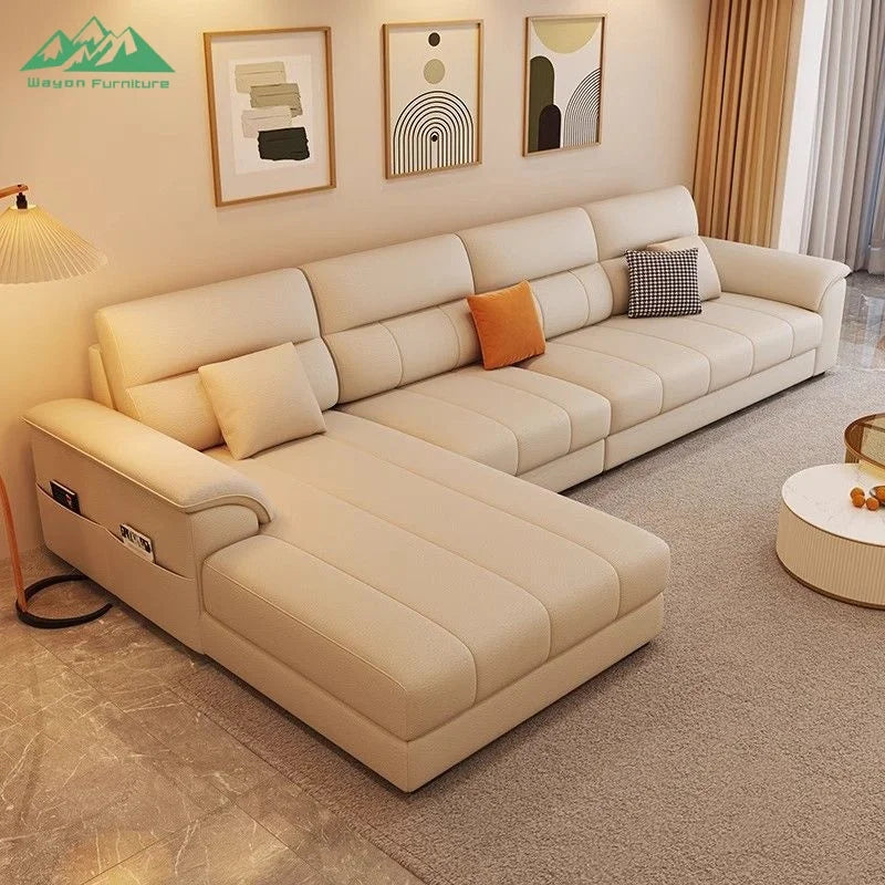Wayon  Modern Italian Light Luxury Straight Sofa Gray Fabric with Storage Pockets and Pillows for Small Living Room