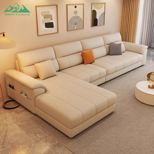 Wayon  Modern Italian Light Luxury Straight Sofa Gray Fabric with Storage Pockets and Pillows for Small Living Room