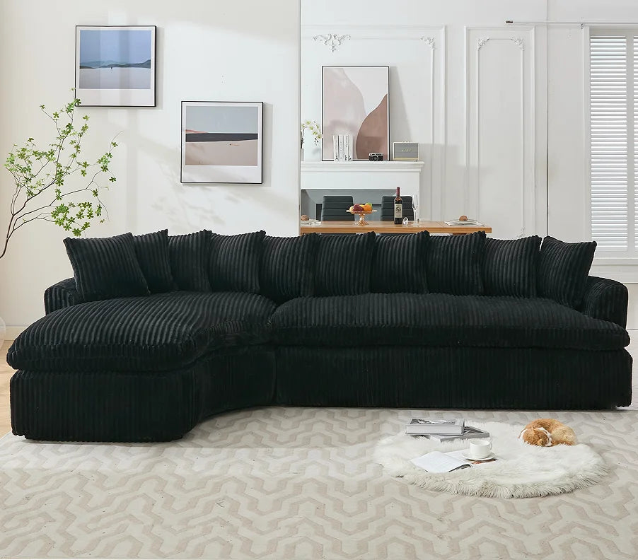 84" Chenille Convertible Modern Sofa Loveseat Deep Seat 2 Throw Pillows Memory Foam Living Room Apartment Office Lounge-Black