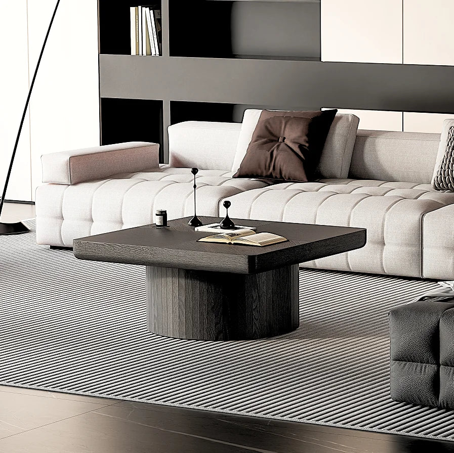 Modern Wood Nesting Coffee Table Set 2-Piece Cylindrical Fluted Pedestal Eco-Friendly Durable Living Room Furniture