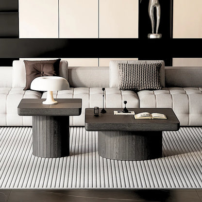 Modern Wood Nesting Coffee Table Set 2-Piece Cylindrical Fluted Pedestal Eco-Friendly Durable Living Room Furniture