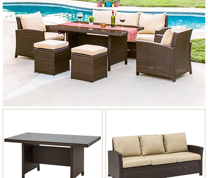 Nordic Rattan Sofa Combination For Courtyard Balcony Patio With Coffee Table Outdoor Garden Furniture Set Leisure Corner Sofas