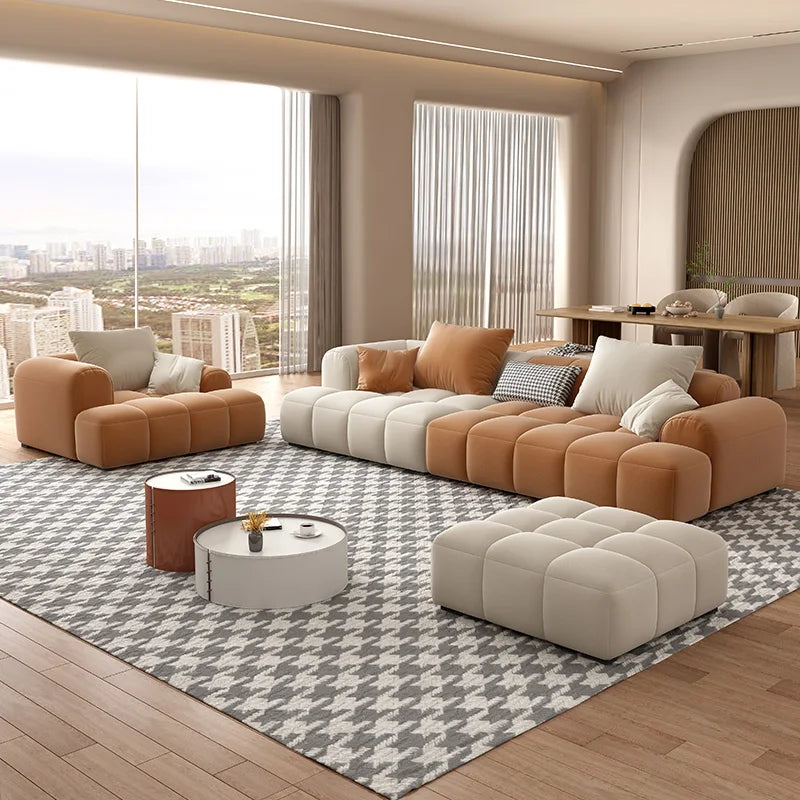 Nordic Modern Simple Size Living Room square Cream Frosted Velvet Sofa Sectional