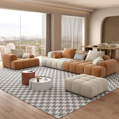 Nordic Modern Simple Size Living Room square Cream Frosted Velvet Sofa Sectional