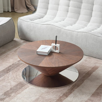 ATUNUS USA in Stock Drop Shipping Metal Base Stainless Steel Modern Wood Top Side Oval Center Tea Coffee Table