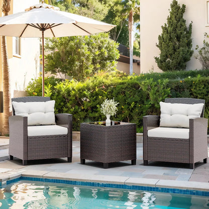 Anti-fading Patio Furniture 3 Pieces/4 Pieces Sofa Outdoor Wicker Loveseat Set With Cushions with Removable Cushion Covers