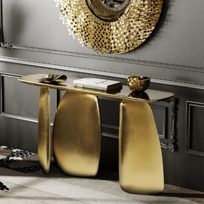 Luxury Modern Gold Console Table for Entrance Hallway Living Room & Villa Corner Irregular Oval Portal Console Furniture
