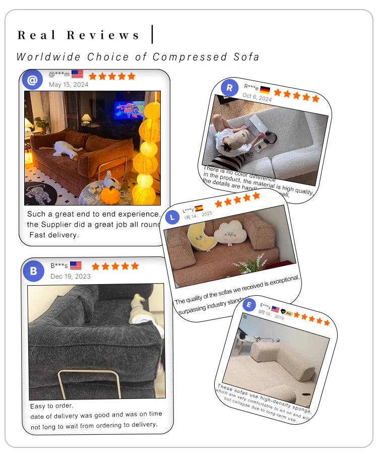 Vacuum Roll-Packed High Density Sponge Convertible Modular Compressed Fabric Tufted Modern Sofa Set Removable Covers Apartment