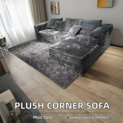 Modern Style Rabbit Plush Corduroy Fabric Bean Bag Sofa Module Vacuum Compression for Living Room Corner Section