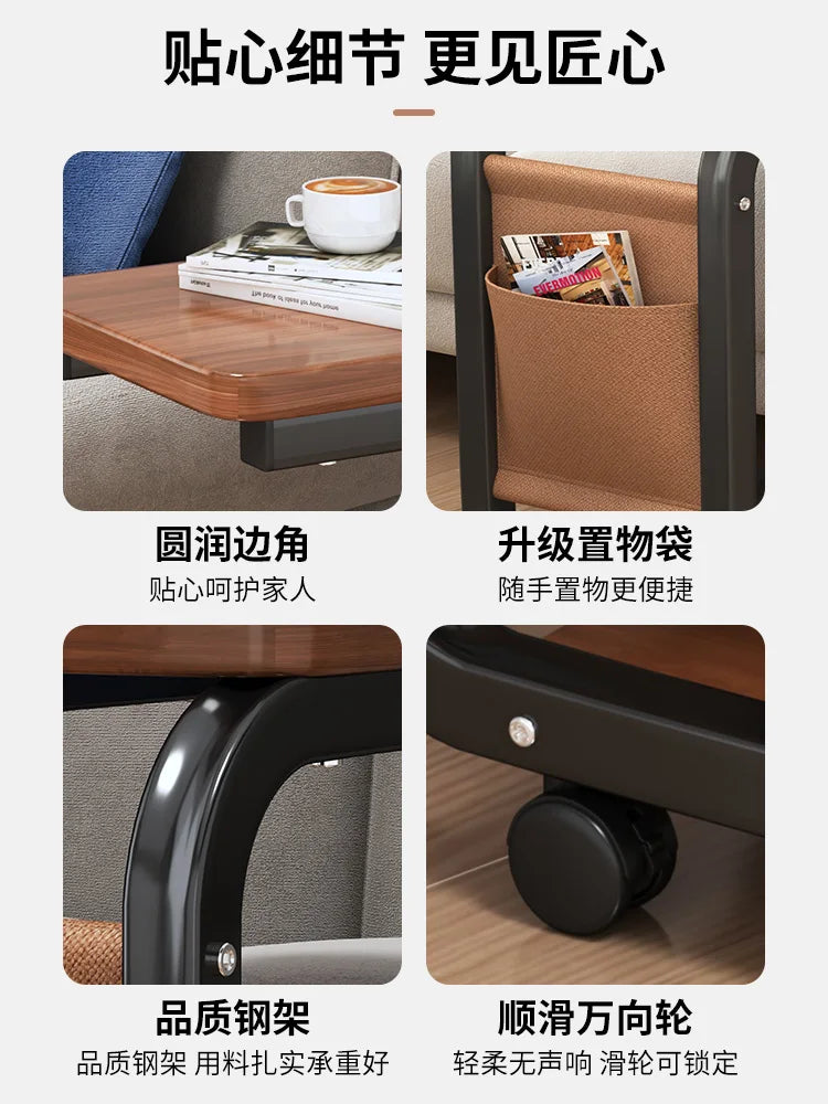 Metal Wooden Wood Modern Mobile Coffee Tables Mini Corner Small square Sofa Side Table Computer Bedside for Living Room