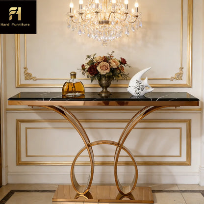 Contemporary Luxury Stainless Steel Console Table Titanium Gold Rose Gold Customized Modern Design for Hotel Entrance Furniture
