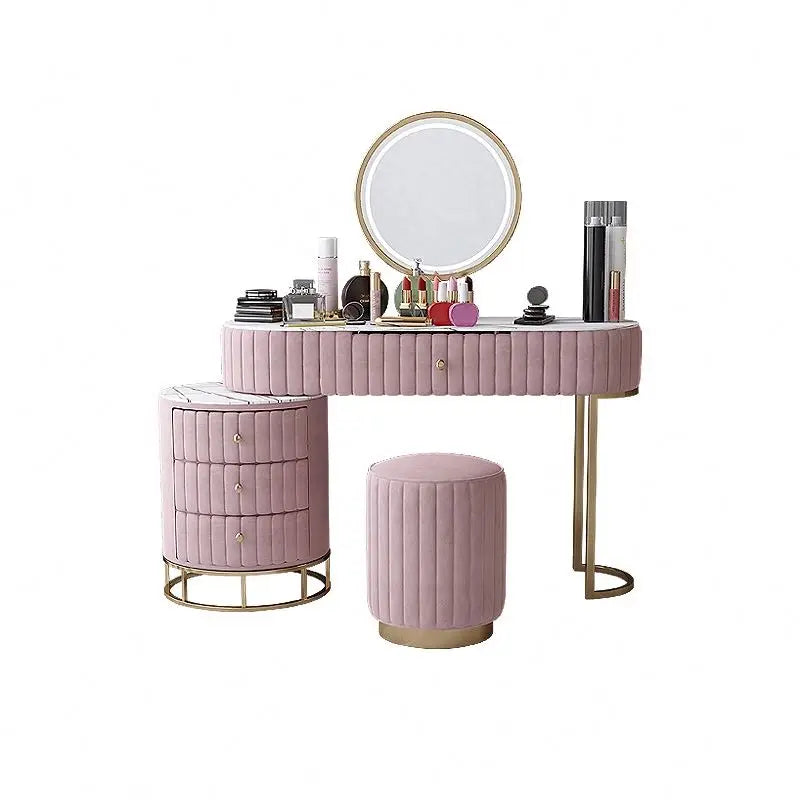 Nordic Modern Vanity Dresser With Drawers, Bedroom Furniture Makeup Dresser With Mirror, Dressing Table With Lights