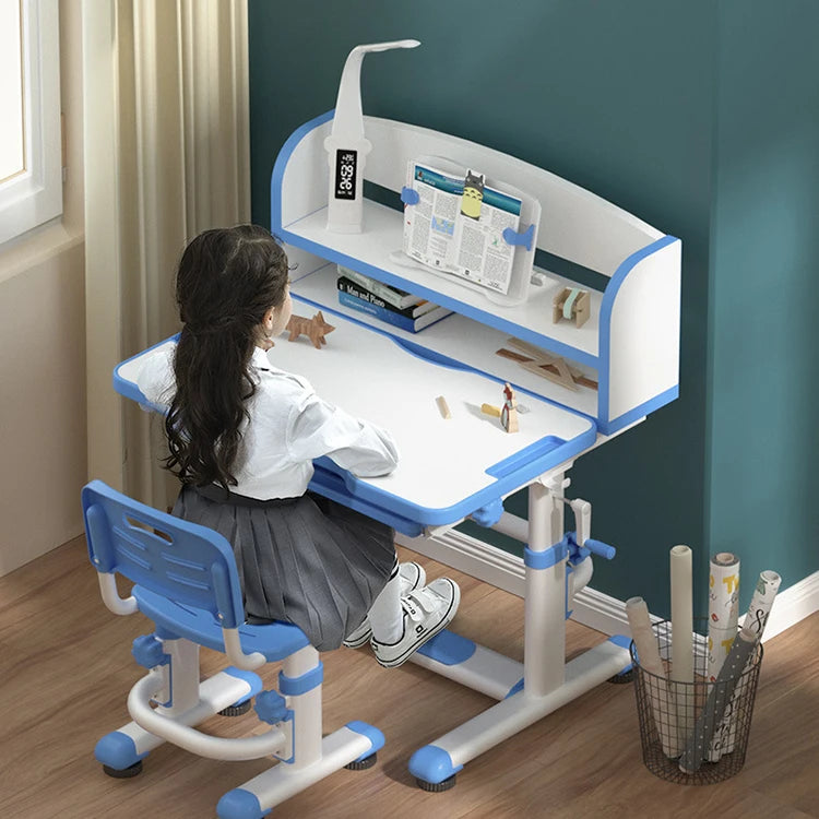 Adjustable Table Top Angle Children Study Table  Posture Correction Multi-functional Lifting Learning Desk with Bookcase