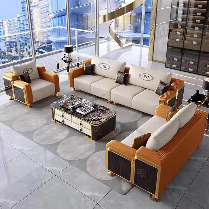 Postmodern High-End Luxury Living Room Furniture Whole Leather Sand Head Layer Combination Genuine Leather High Quality