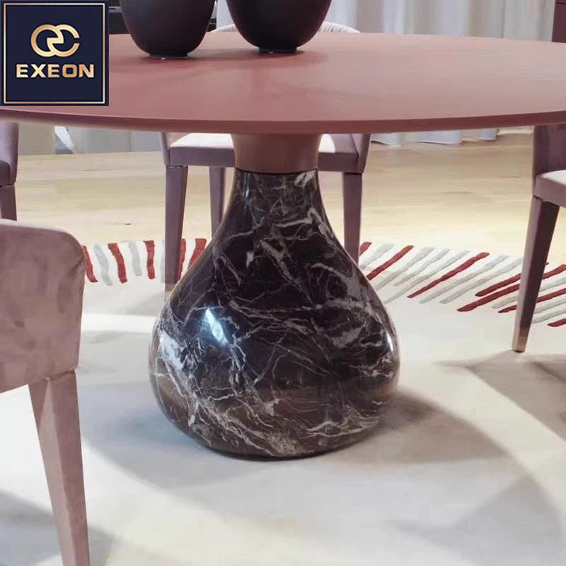 Italian Furniture Minimal Design Dining Table Natural Marble Modern Mansion Designer Round Dining Table