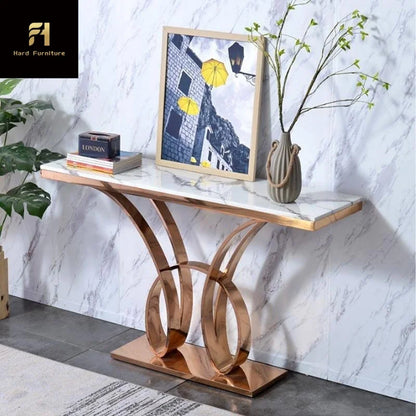 Contemporary Luxury Stainless Steel Console Table Titanium Gold Rose Gold Customized Modern Design for Hotel Entrance Furniture