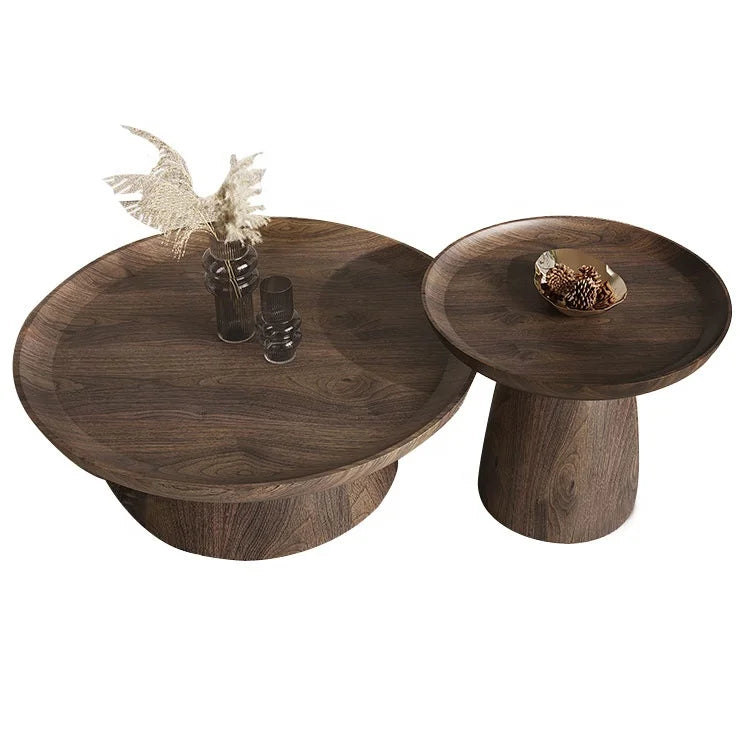 Modern Minimalist Extendable Round Wooden Coffee Table with Slate Top Panel Style Living Room Furniture for Home Use