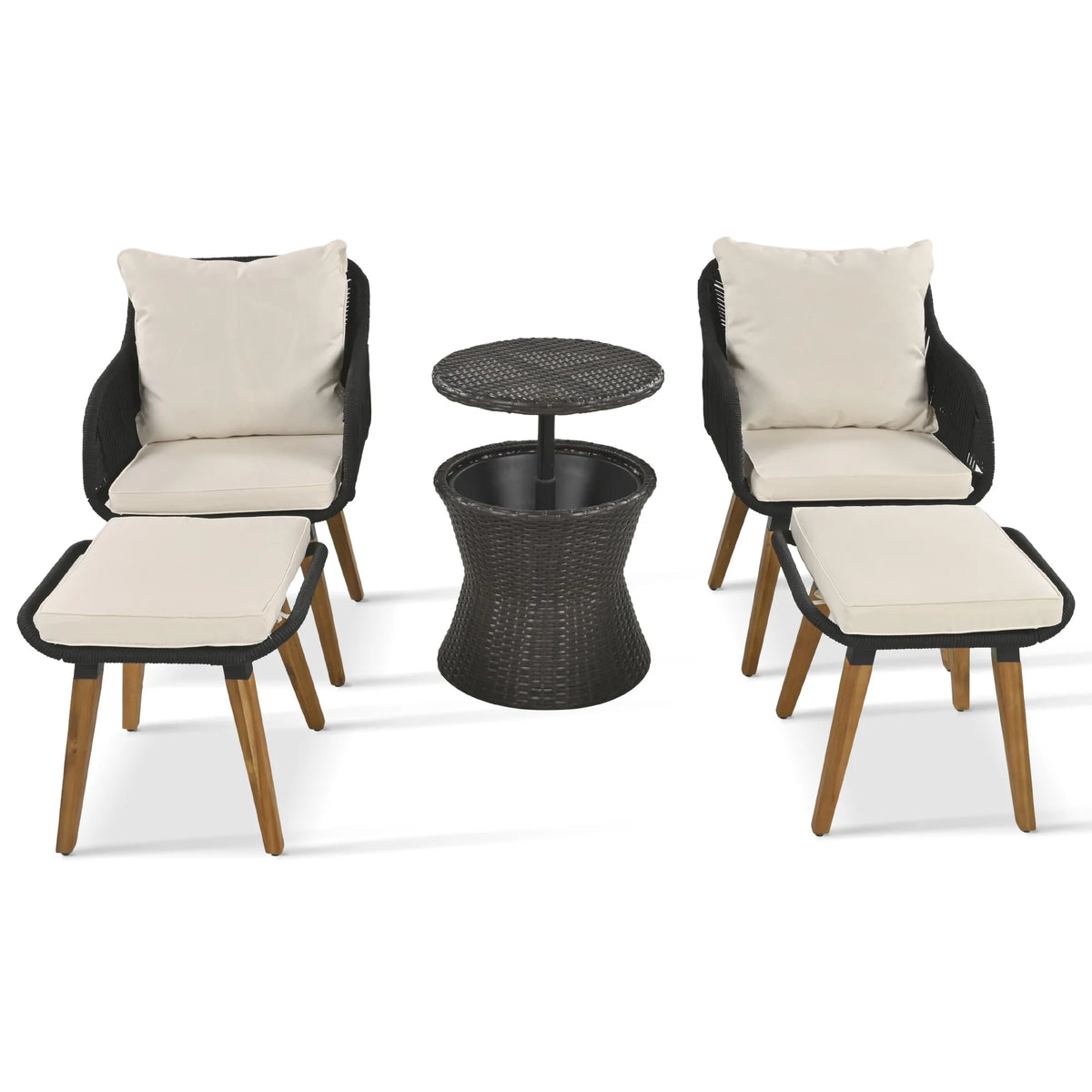 Patio Conversation Set With Wicker Cool Bar Table Ottomans Outdoor Furniture Bistro Sets for Porch Backyard Balcony Poolside