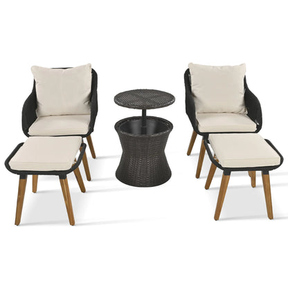 Patio Conversation Set With Wicker Cool Bar Table Ottomans Outdoor Furniture Bistro Sets for Porch Backyard Balcony Poolside