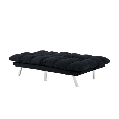 Multifunctional Modern Sofa Bed Foldable 2-Seater Velvet Fabric for Bedroom Living Room & Apartments (Black)