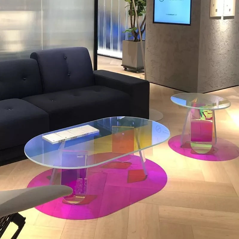 Nordic Modern Sofa Side Round Acrylic Coffee Table rainbow Colorful Living Room Center Side Tea Table