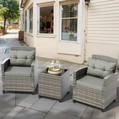Anti-fading Patio Furniture 3 Pieces/4 Pieces Sofa Outdoor Wicker Loveseat Set With Cushions with Removable Cushion Covers