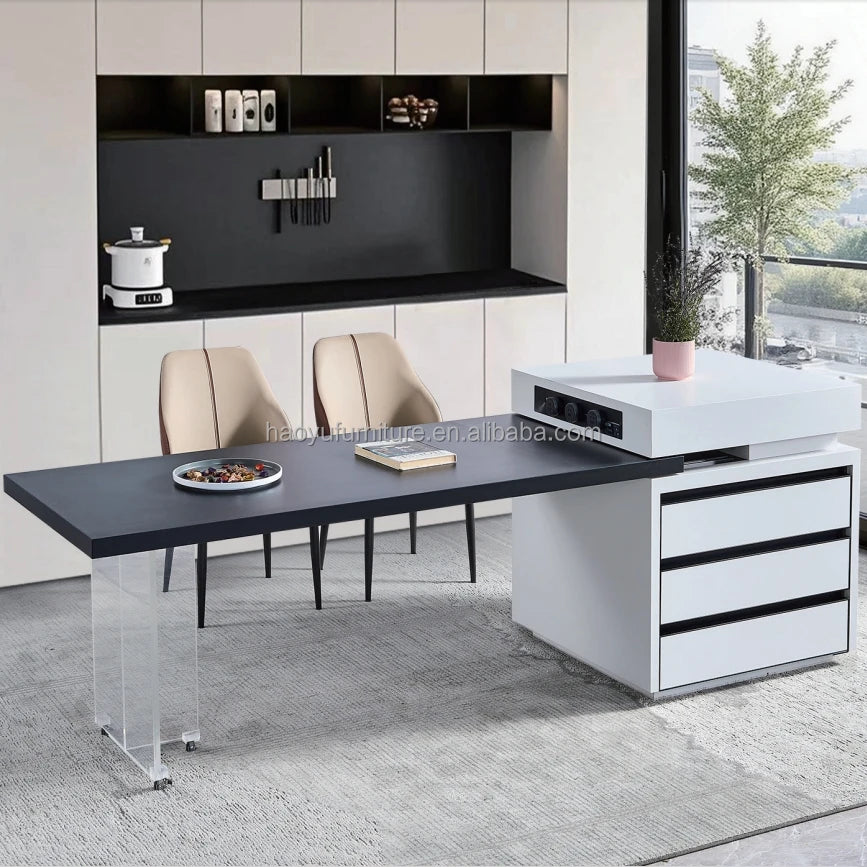 Modern Design Extendable Dining Desk Wooden Panel with 3-4 Drawers for Home Furniture in Hotels and Apartments