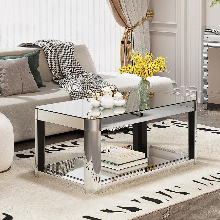 Baked Curved Mirror Modern Wood Coffee Table Living Room Adjustable Height Lift Center Table Premium Furniture