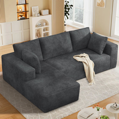 Modern Velvet Sectional Sofa with Memory Foam Cushions Vacuum Packed Living Room Set