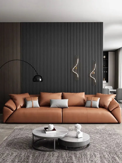 Italian Leather Sofa Light Luxury Modern First Layer Leather Small Apartment Direct Row Four-person Down Sofa