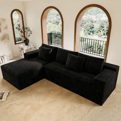 Modular Sectional Sofa Set Modern Sofa Bed Eco-Friendly Design Plush Corduroy Fabric Wood Legs No Assembly Required 2PC Free