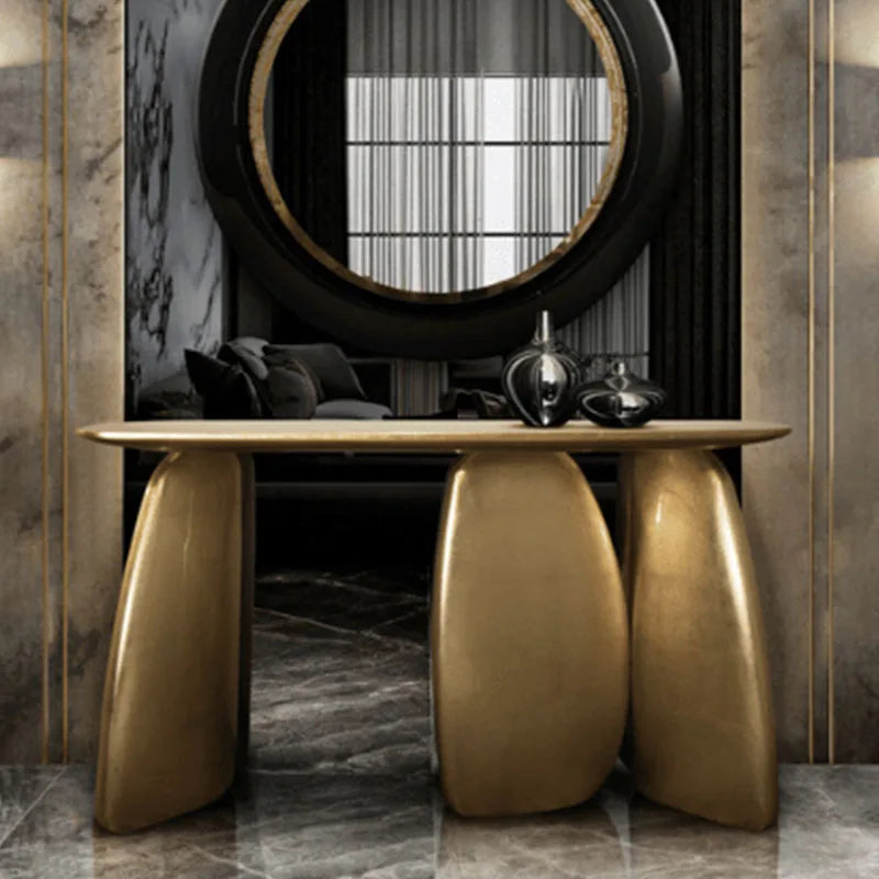 Luxury Modern Gold Console Table for Entrance Hallway Living Room & Villa Corner Irregular Oval Portal Console Furniture