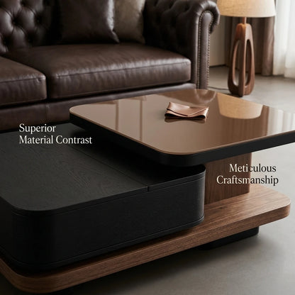 Modern Two-piece Design, Coffee Table, Wooden Board, Glossy Paint, Easy to Clean, Durable, Household Living Room Furniture