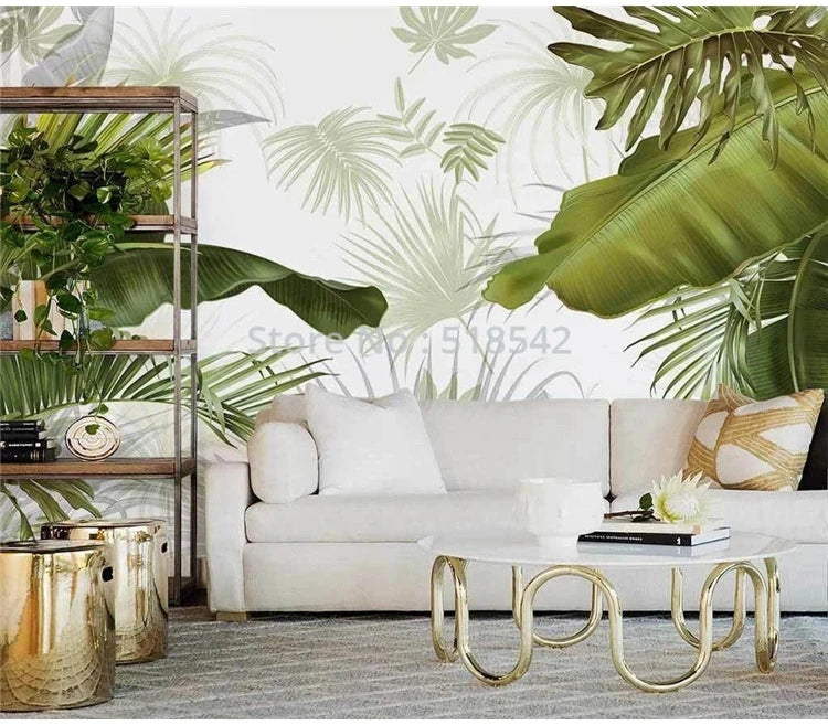 Custom Any Size Mural Wallpaper Nordic Hand Painted Tropical Leaves Plants Indoor Luxury Backdrop Wall Painting Papel De Parede