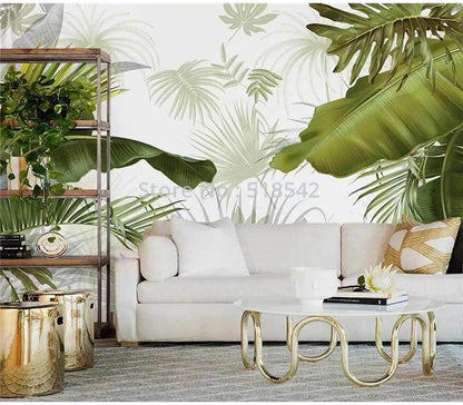 Custom Any Size Mural Wallpaper Nordic Hand Painted Tropical Leaves Plants Indoor Luxury Backdrop Wall Painting Papel De Parede