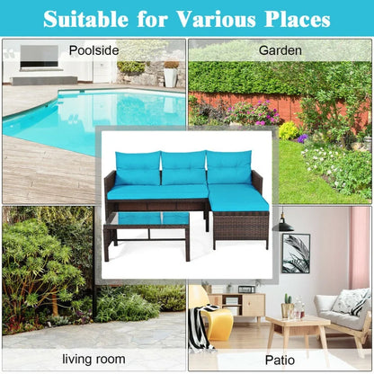 DB Modern Outdoor Patio Corner Rattan Sofa Set 3-Piece Durable PE Furniture for Garden or Living Room for Warehouse Use