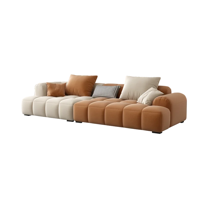 Nordic Modern Simple Size Living Room square Cream Frosted Velvet Sofa Sectional