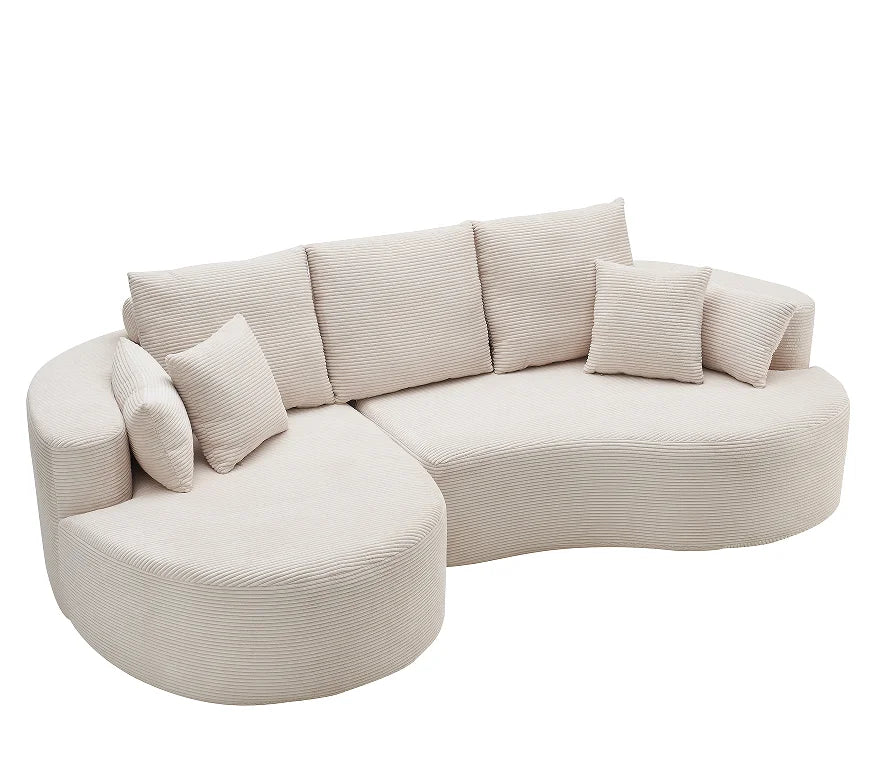 106 In. 2-Piece Modern Reclining Fabric Cloud Curved Sectional Sofa Set with Chaise for Villa Living Room Bedroom Apartment-Gray