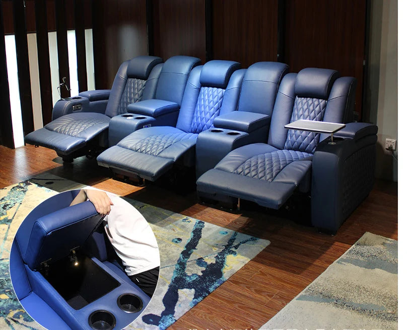 Multifunctional Electric Recliner Home Theater Living Room Sofa Genuine Leather Couch Nordic Cinema Modern Relax Massage Chair