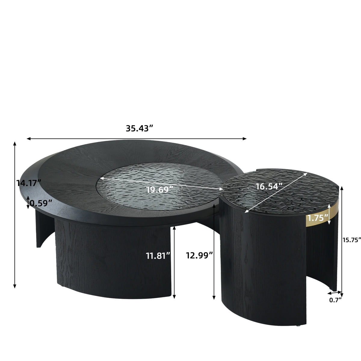 ATUNUS USA in Stock Drop Shipping Contemporary Art Modern Wood Hammer Glass Round Black Top Side Oval Center Tea Coffee Table