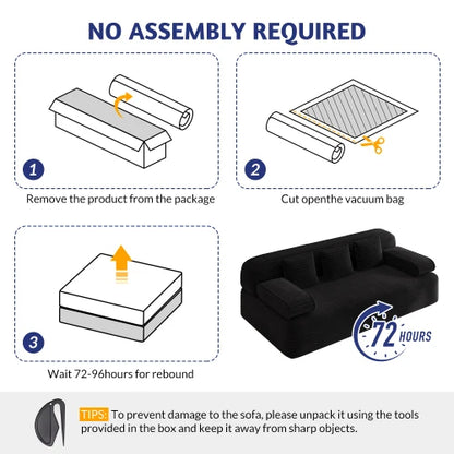 78.7" Frameless Modern Sofa Set 2-in-1 Convertible Sofa Bed with 3 Pillows Plush Corduroy Fabric Multi-Functional 3-Seater Villa