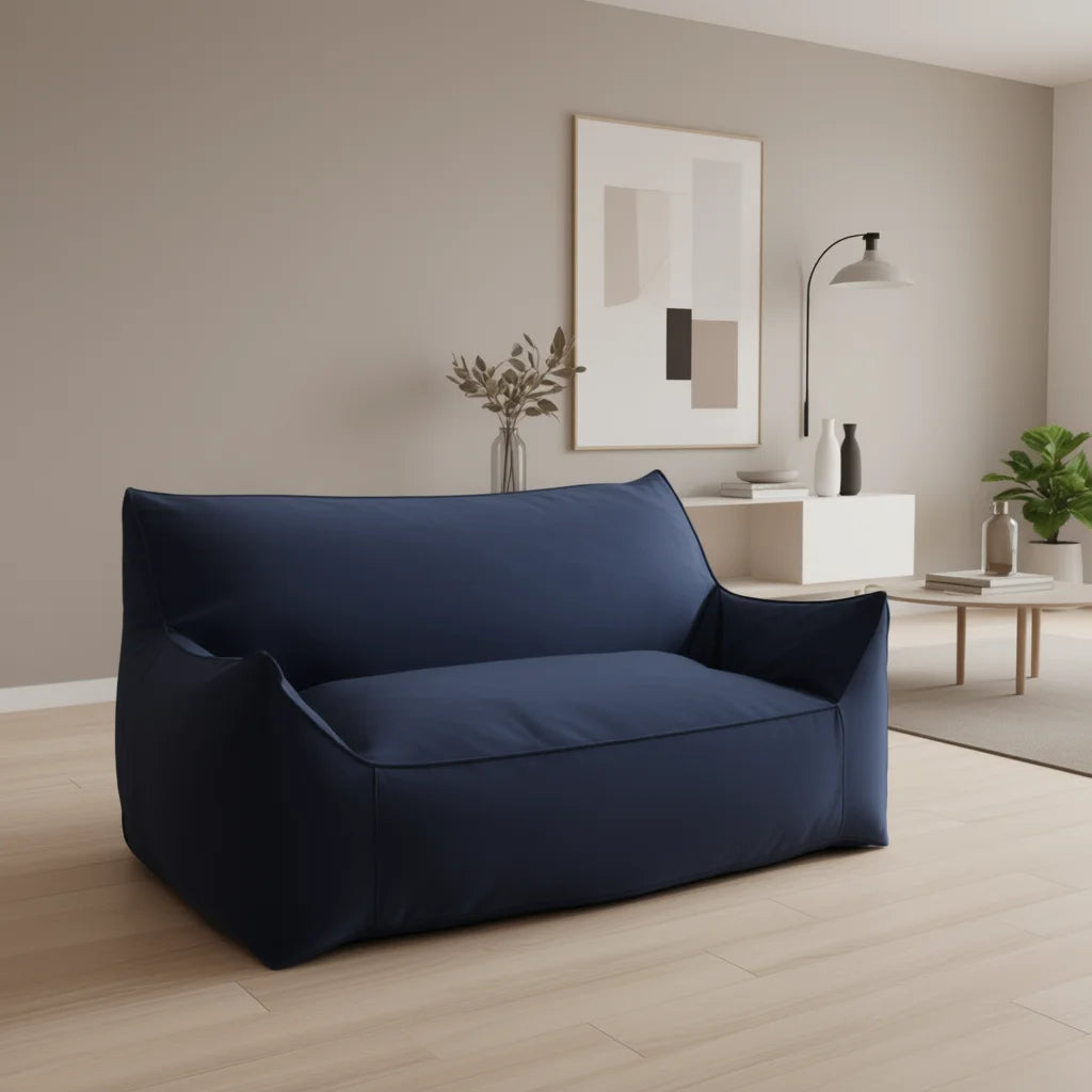 Fila Velveteen Two Seat Bean Bag Sofa Modern European Design Oversized Armrests Shredded Foam Fill Extra Soft