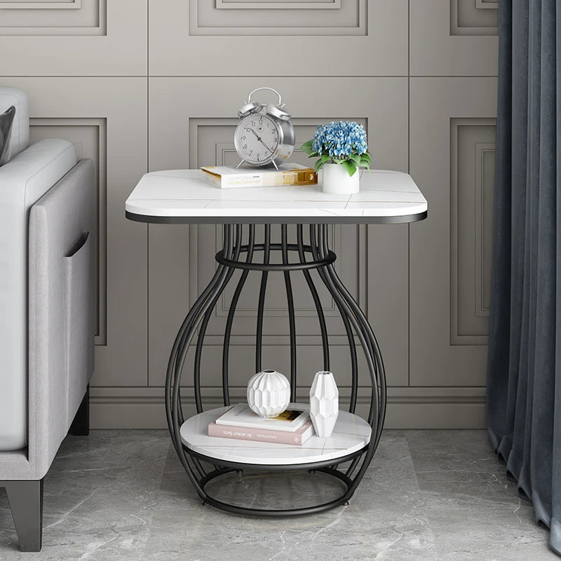Luxury Modern Minimalist Coffee Table Side Table Made of Sintered Stone with Metal Frame for Home Office School for Dining Park