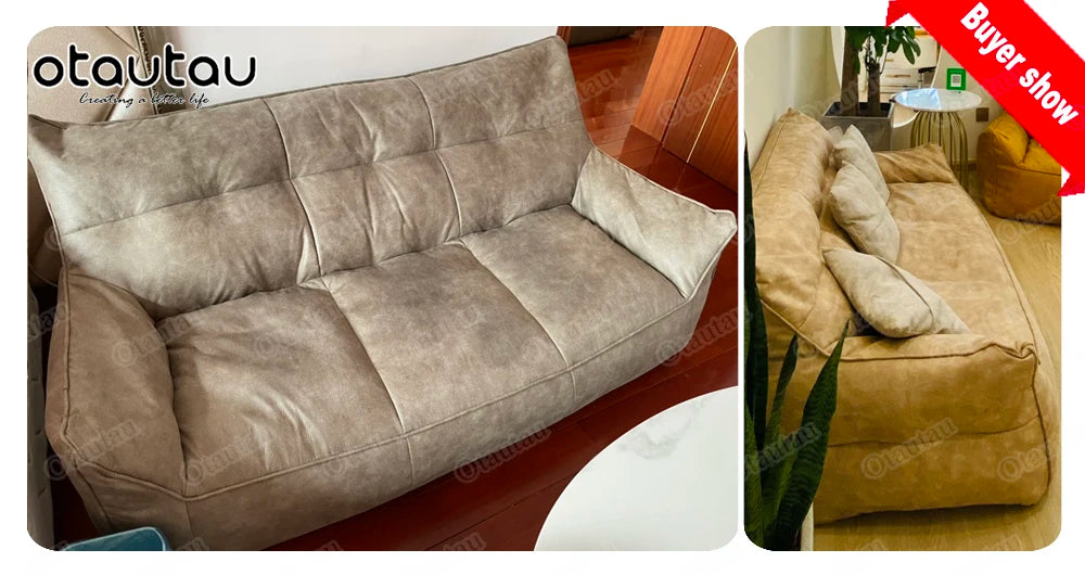 OTAUTAU 3-seat Retro Faux Leather Bean Bag Sofa Cover SF003【No Filler Inside ! You Need To Buy The Filler By Yourself！】