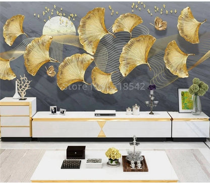 Custom Photo Wallpaper Modern Minimalist Light Luxury 3D Golden Ginkgo Background Wall Mural Living Room TV Sofa Papel De Parede
