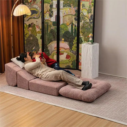 Convertible Extendable Apartment-Friendly Living Room Compress Sofa Set Rectangle Furniture Fabric Material Modern Design Solid