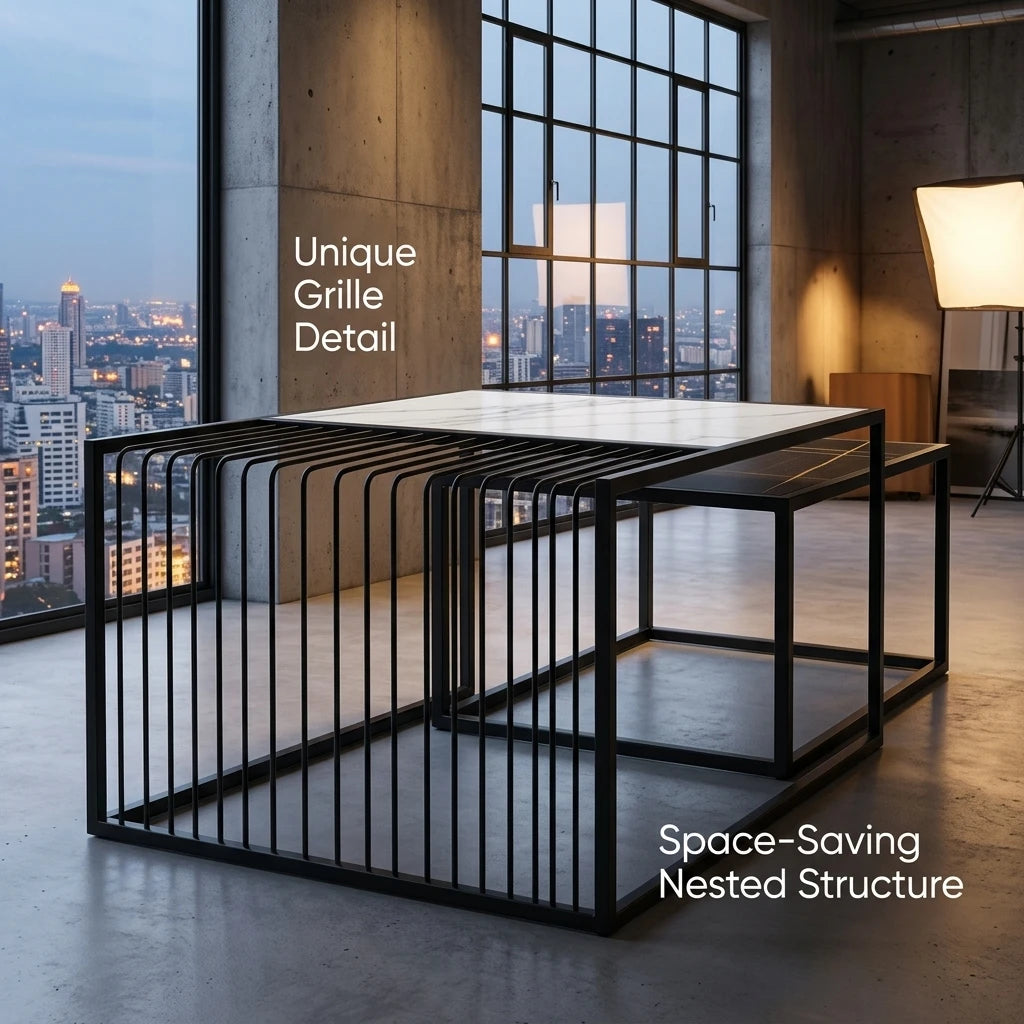 Modern Two-piece Design, Coffee Table, Metal Frame, Glossy Paint, Easy to Clean, Durable, Home Living Room Furniture