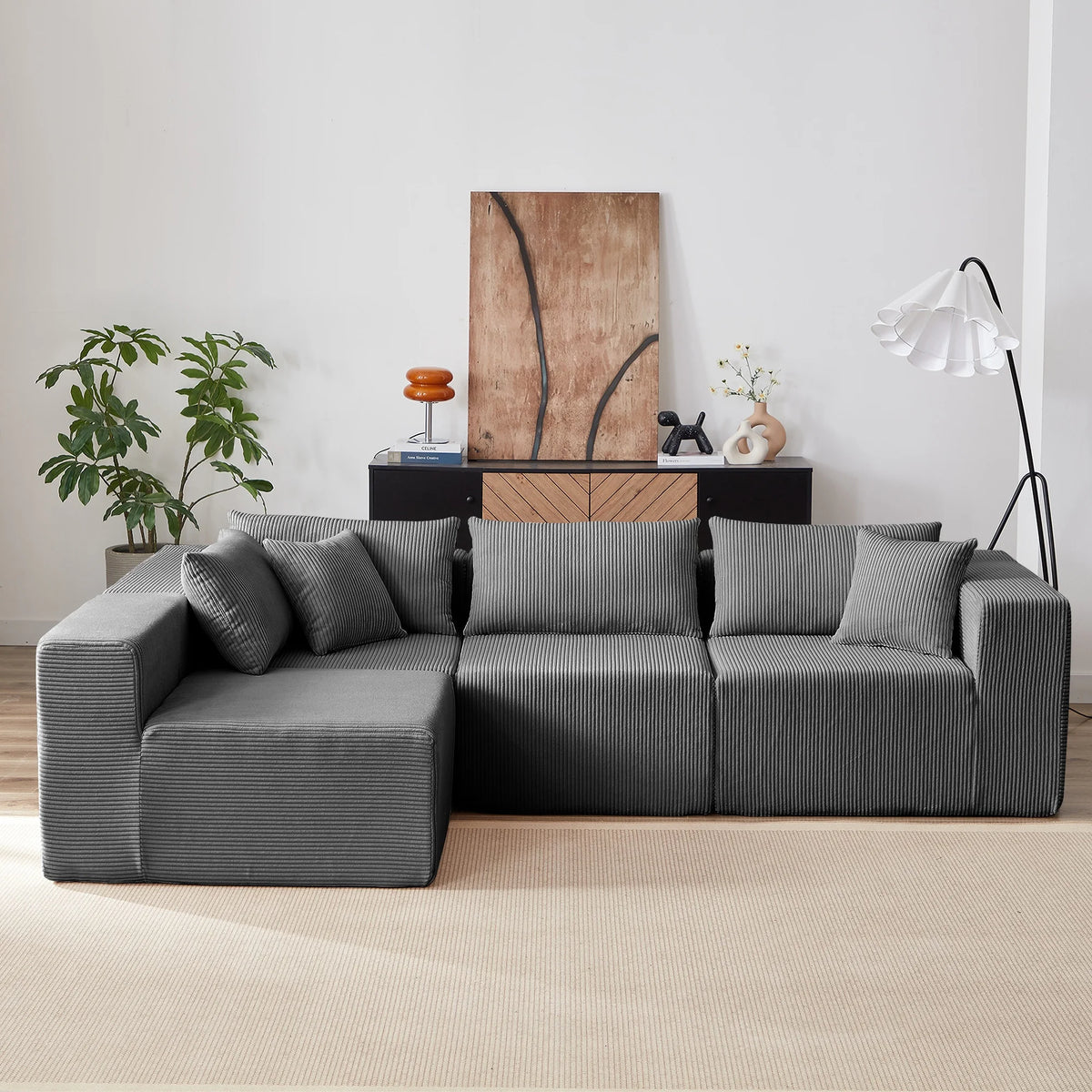 High Compact Multi-seat Luxury Light Gray Flannel Upholstered Sofa Bed Set Modern Sectional Eco-Friendly Apartment Tufted Villa