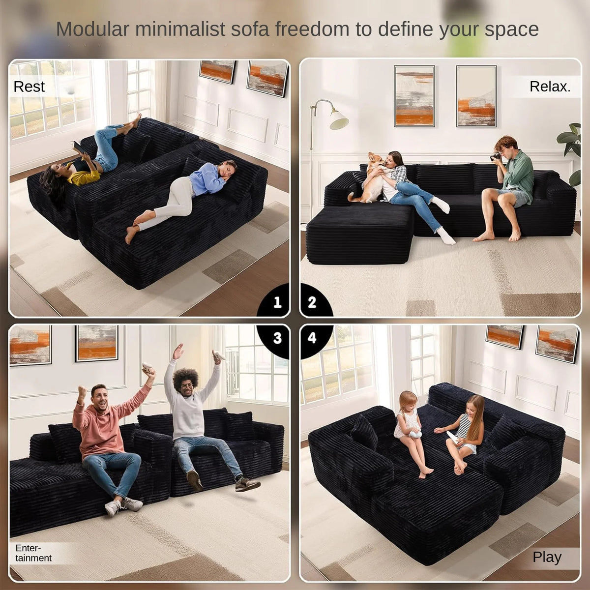 Modular Sectional Sofa Set Modern Design Corduroy Upholstery Compressed Sponge Filling Durable Living Room Furniture for Hotels