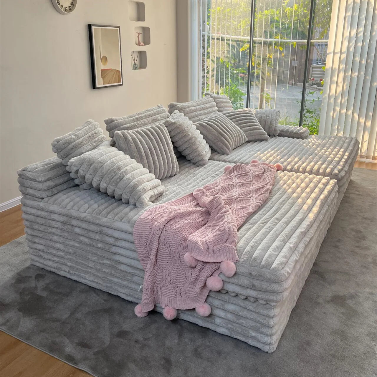Sofa Bed Corduroy Fabric Ultra-wide Sitting Depth Comfortable Simple Modular Sofa Suitable for Living Room Villa